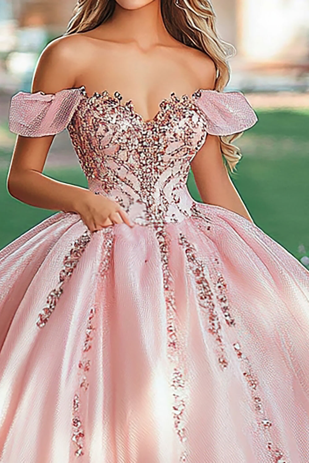 Blush Ball Gown Off the Shoulder Princess Satin Quinceanera Dress