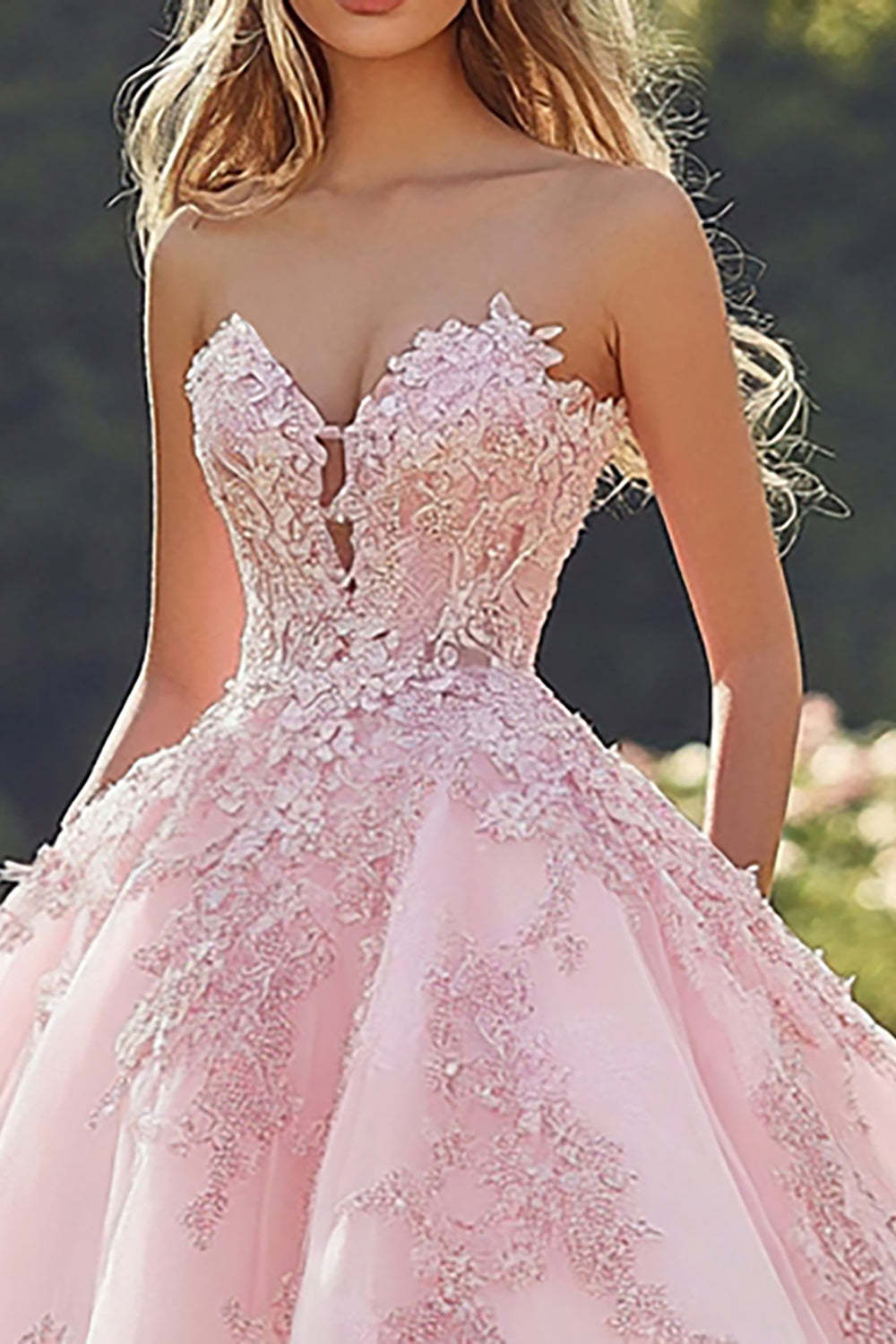 Princess Blush Ball Gown Strapless Appliqued Tulle Quinceanera Dress
