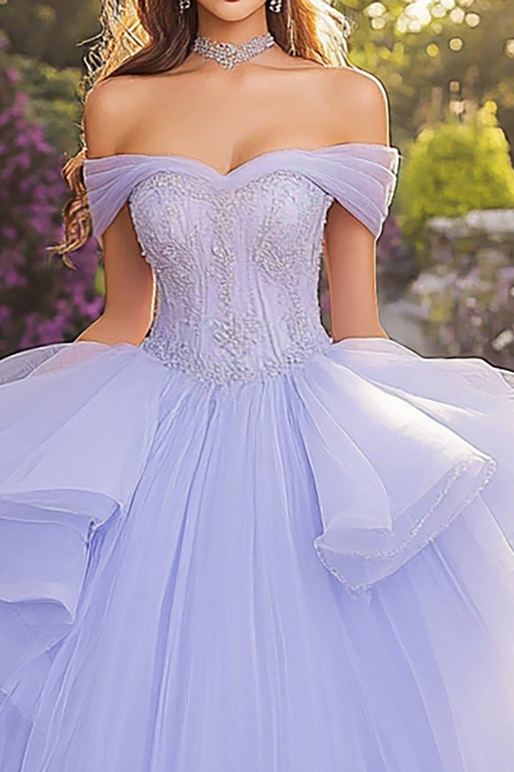 Lavender Ball Gown Off The Shoulder Strapless Quinceanera Dress with Ruffles