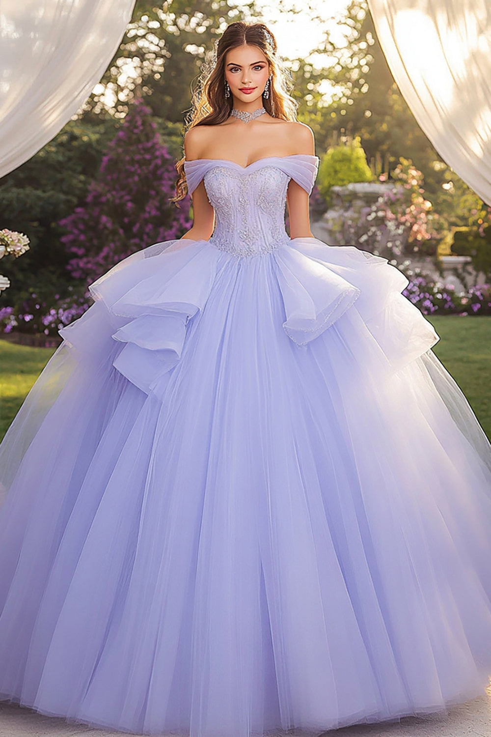 Lavender Ball Gown Off The Shoulder Strapless Quinceanera Dress with Ruffles