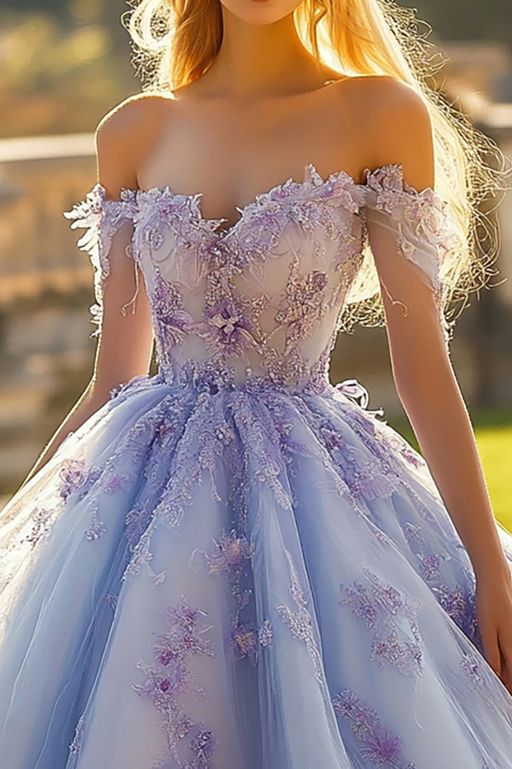 Princess Lavender Ball Gown Fancy Tulle Quinceanera Dress with Appliques