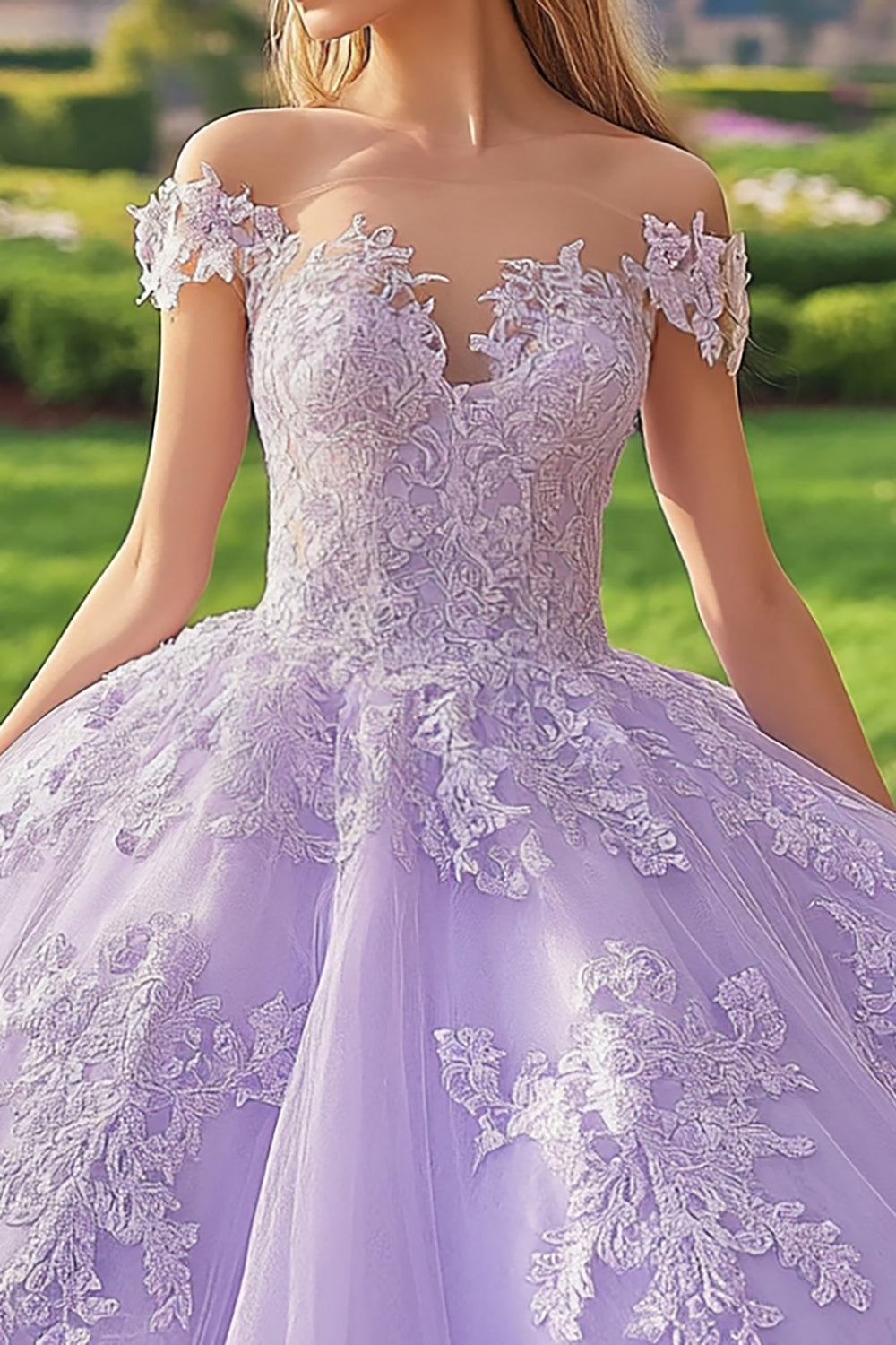 Princess Lilac Ball Gown Off the Shoulder Maxi Tulle Quinceanera Dress with Appliques