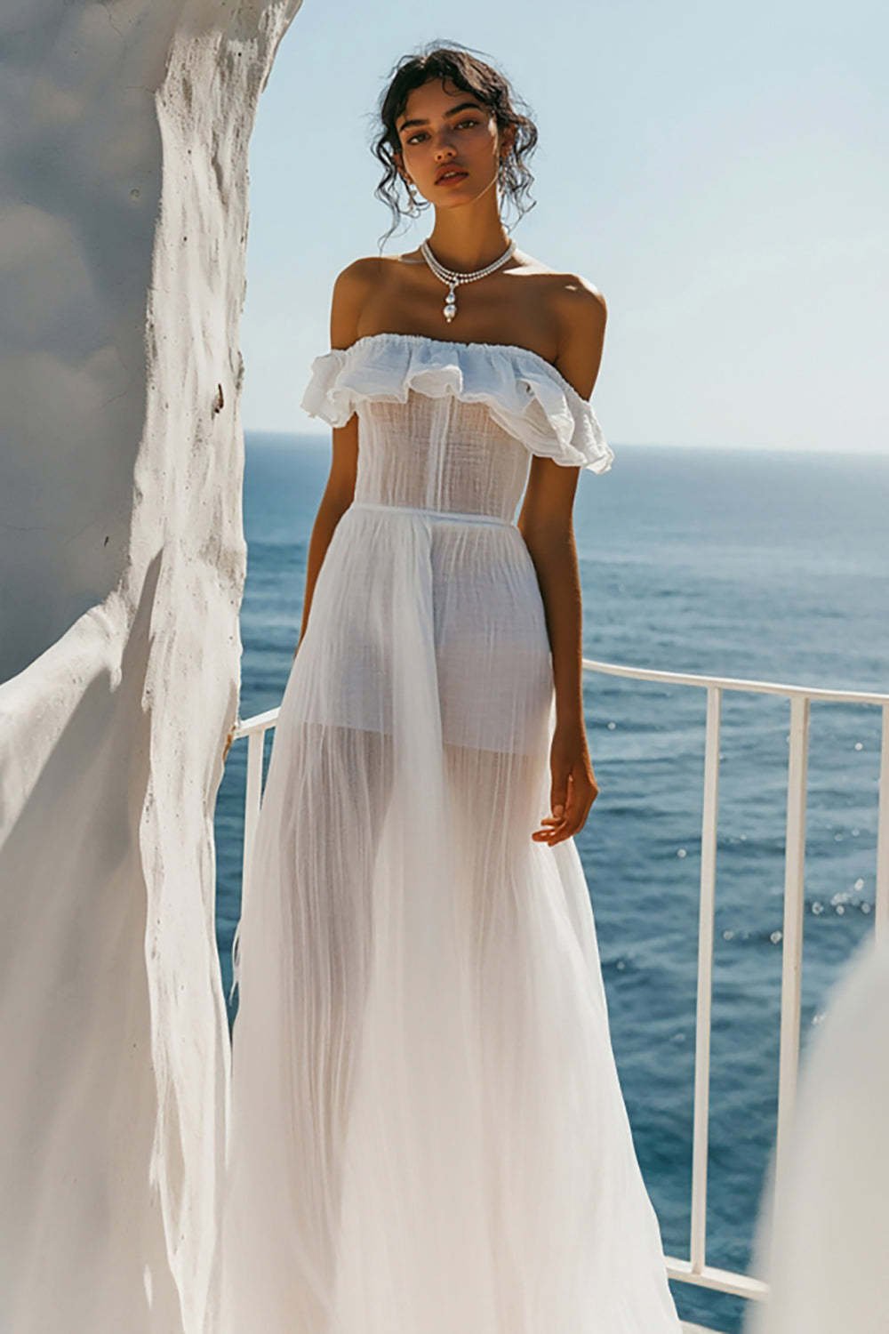 Leely Women White Off The Shoulder A Line Floor Length Graduation Dress Cotton Boho Little White Dress