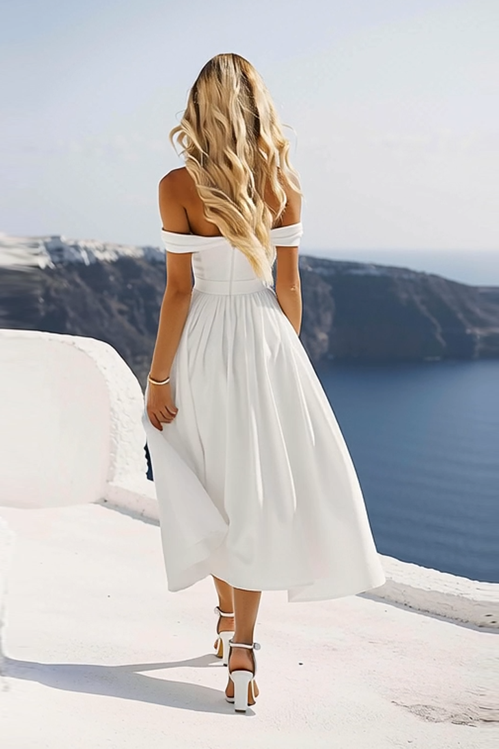 White Off the Shoulder A Line Chiffon Graduation Dress