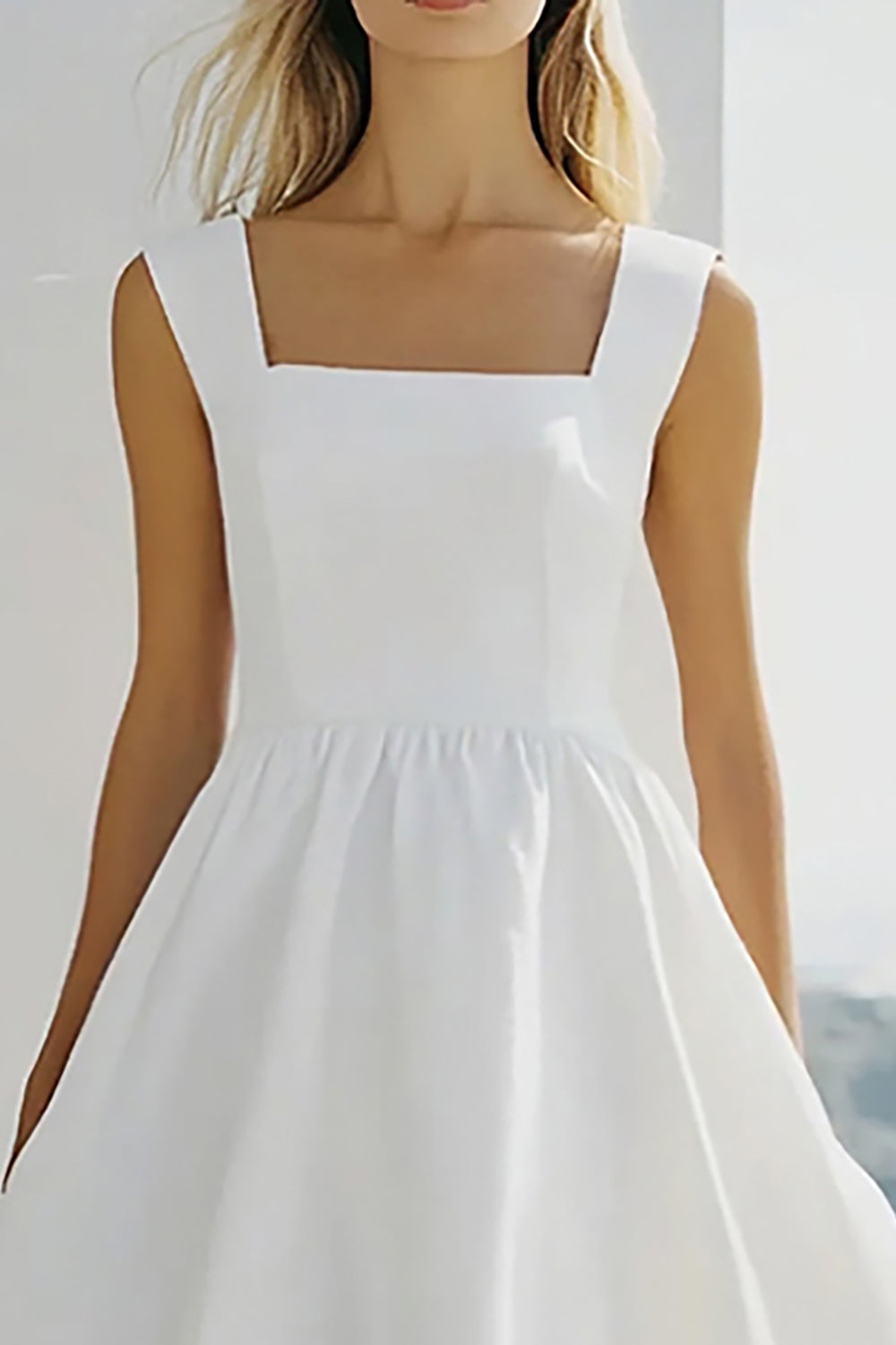 White Square Neck A Line Chiffon Graduation Dress
