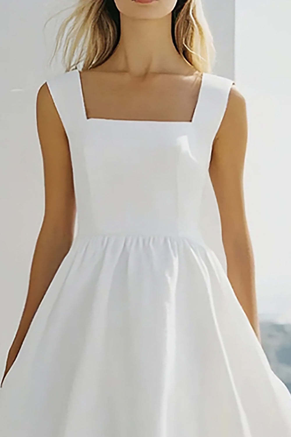 White Square Neck A Line Chiffon Graduation Dress
