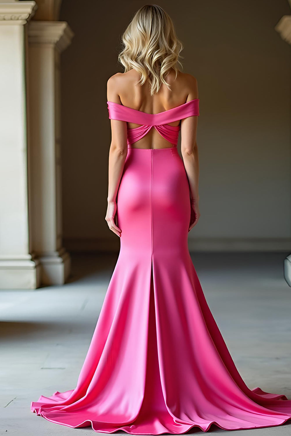 Fuchsia Mermaid Off the Shoulder Floor Length Prom Dress