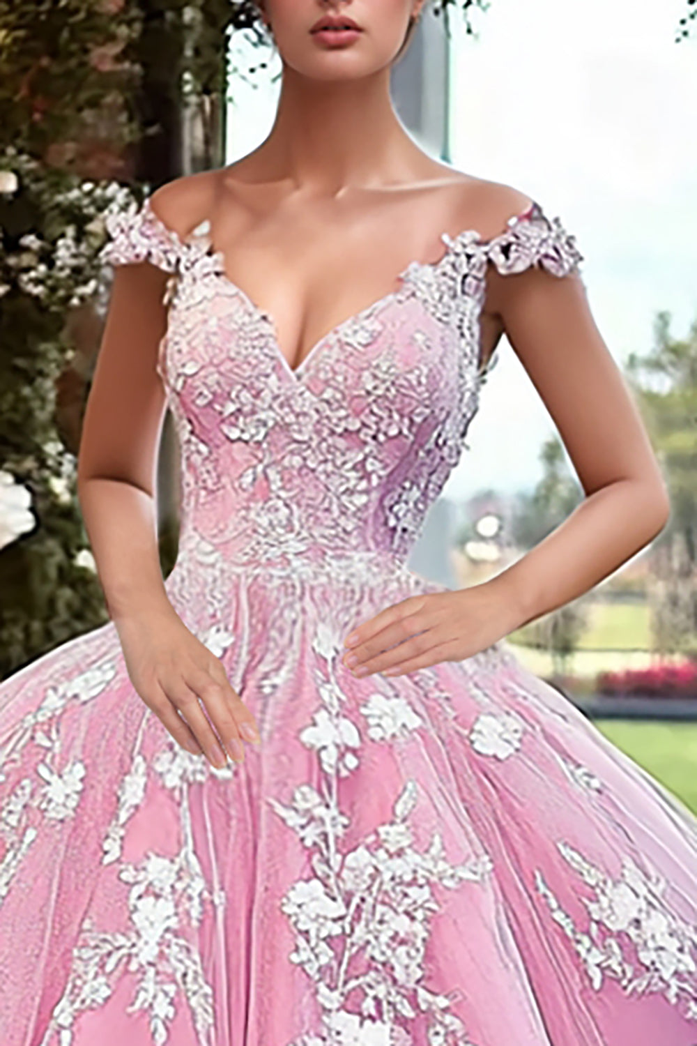Off The Shoulder Ball Gown Pink Quinceanera Dress with 3D Flowers