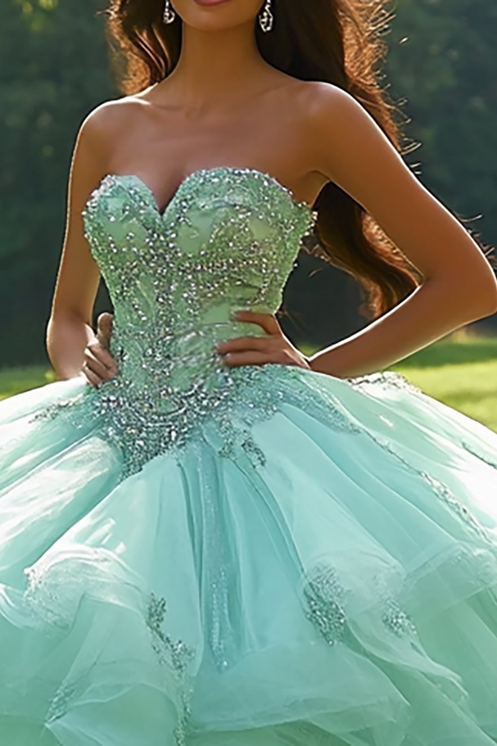 Mint Tulle Ball Gown Sweetheart Princess Quinceanera Dress with Beading