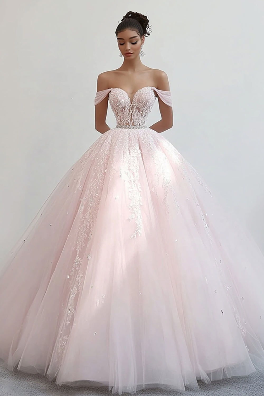 Princess Pink Ball Gown Corset Maxi Tulle Quinceanera Dress with Appliques