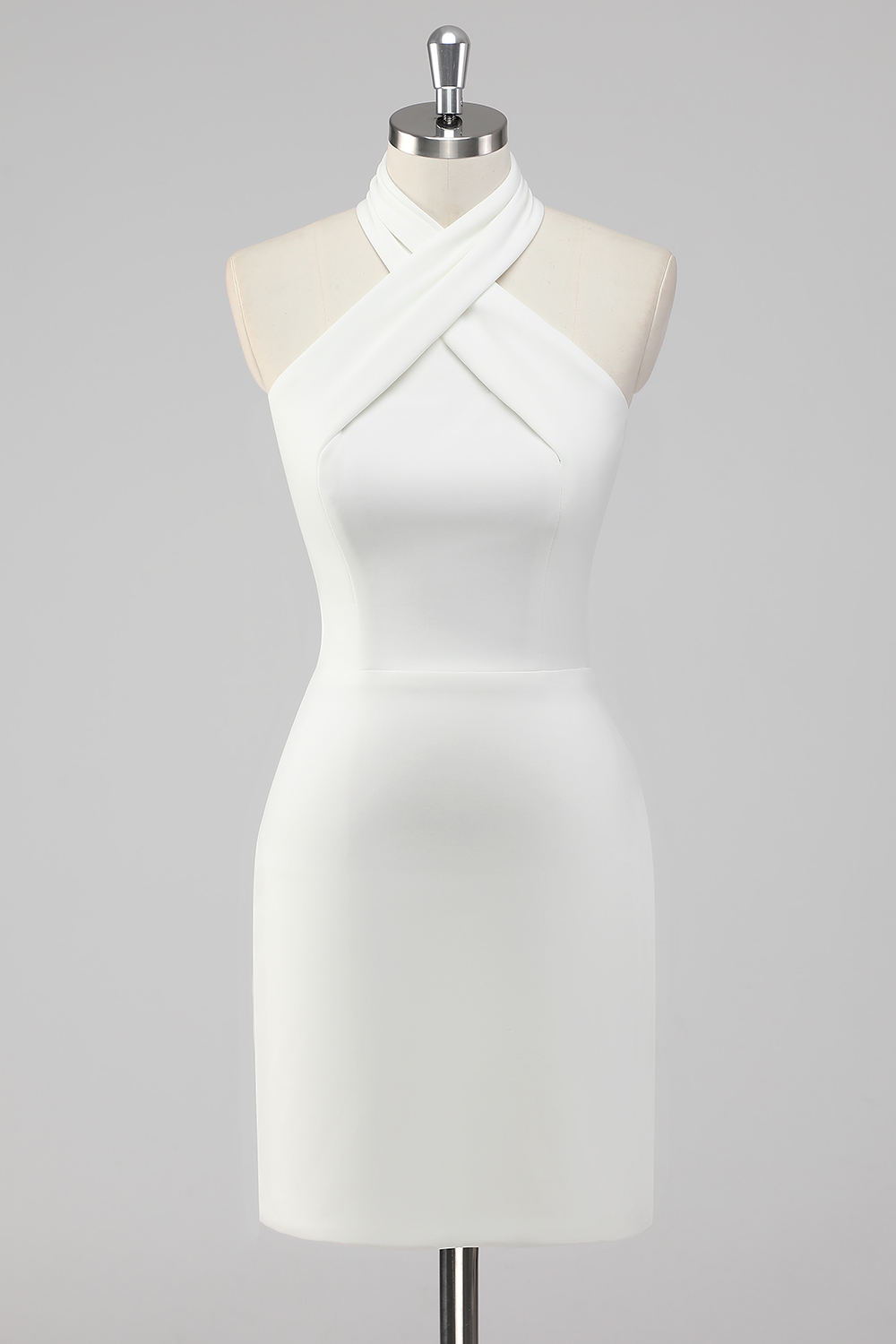 Satin White Bodycon Cross Halter Graduation Dress