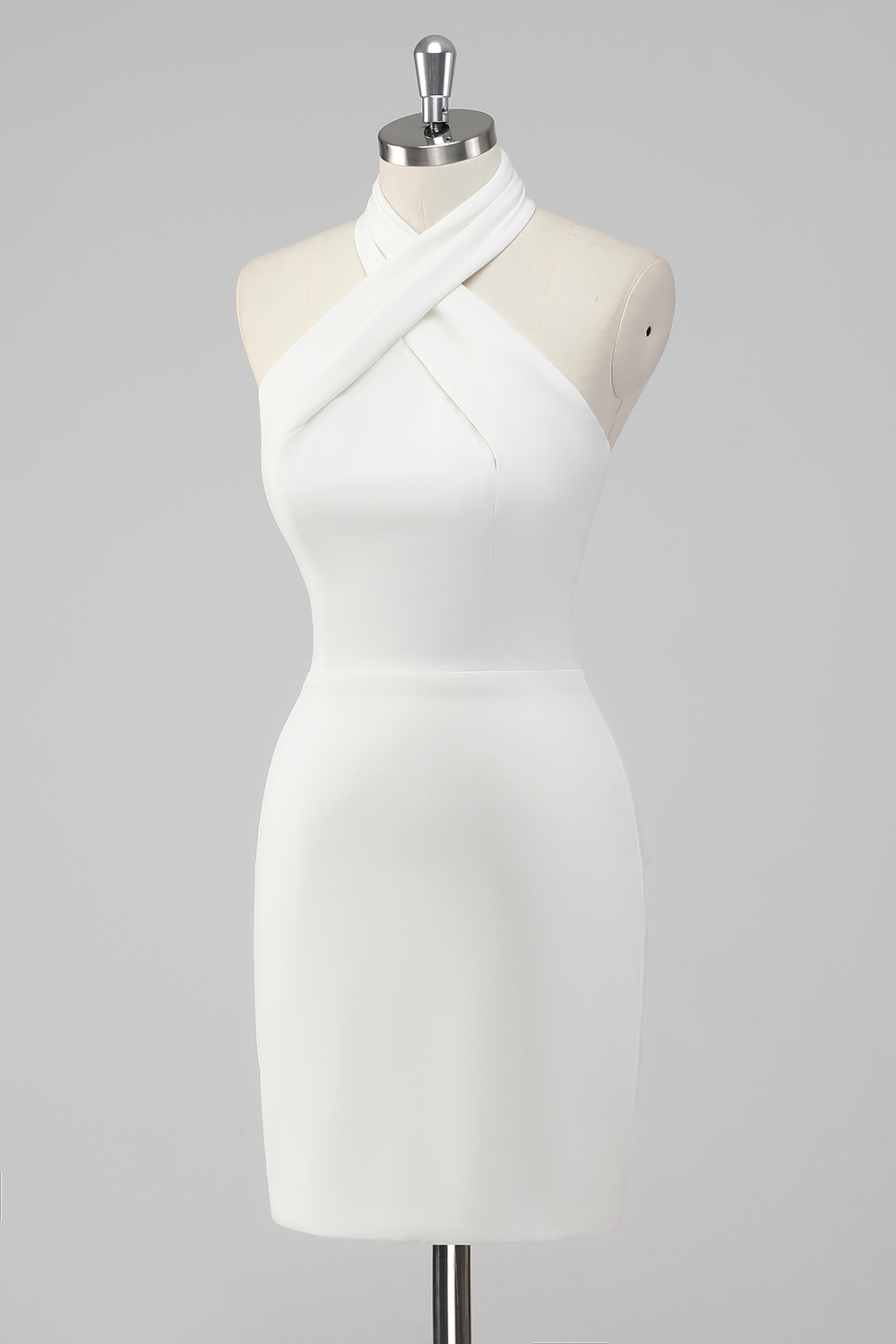 White Bodycon Halter Mini Graduation Dress