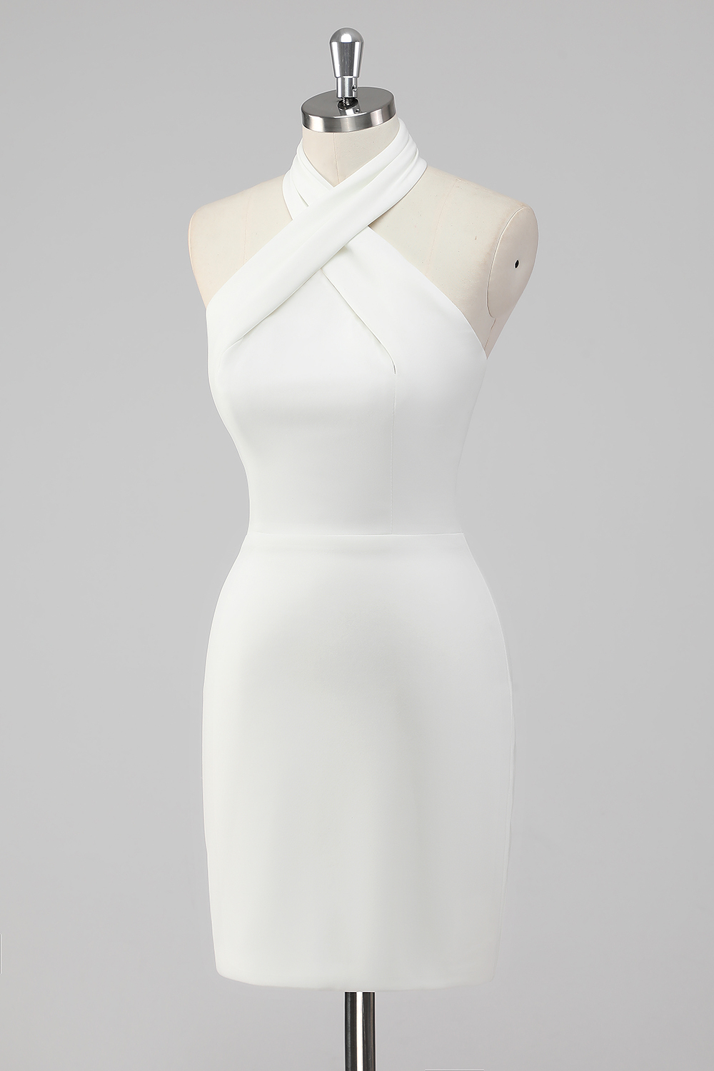 White Bodycon Halter Mini Graduation Dress