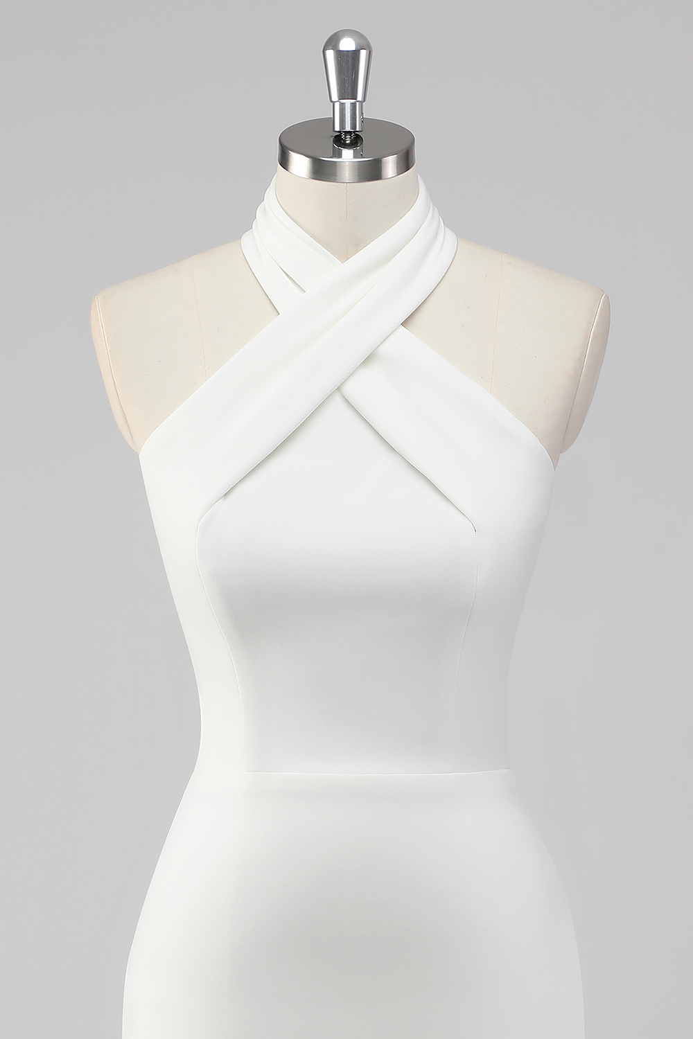 White Bodycon Halter Mini Graduation Dress