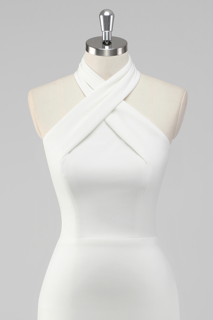 White Bodycon Halter Mini Graduation Dress