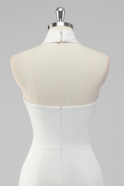 White Bodycon Halter Mini Graduation Dress