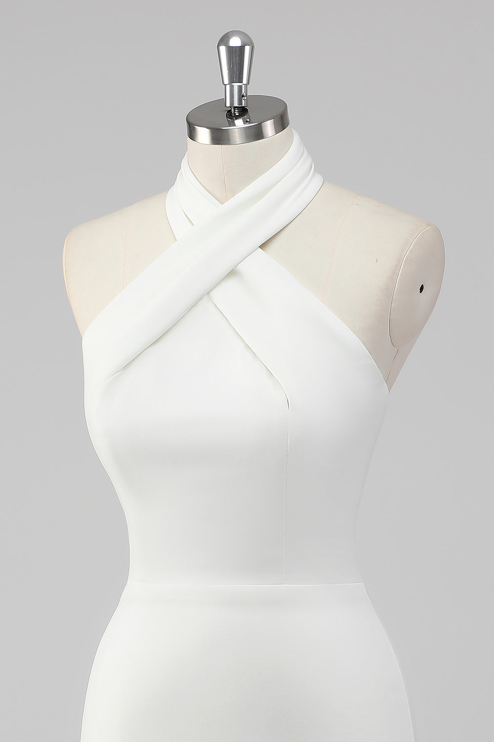 White Bodycon Halter Mini Graduation Dress