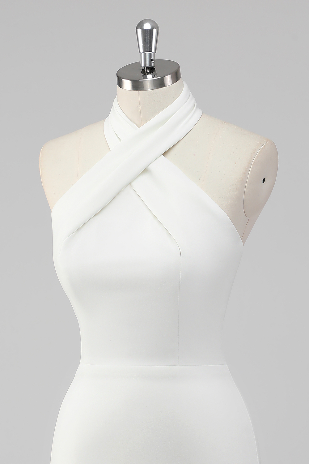 White Bodycon Halter Mini Graduation Dress