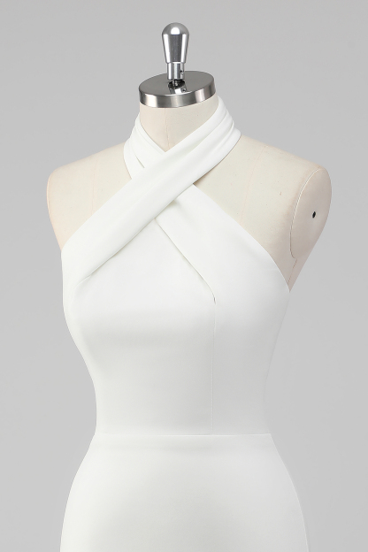 White Bodycon Halter Mini Graduation Dress