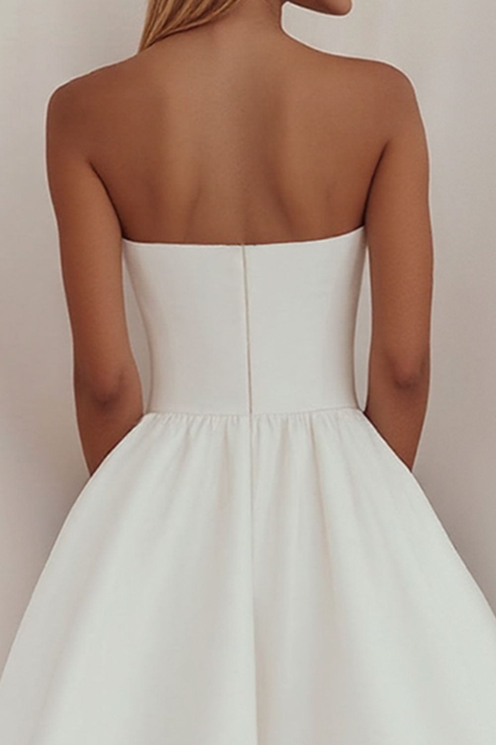 White Strapless A Line Ruched Short Graduation Dress