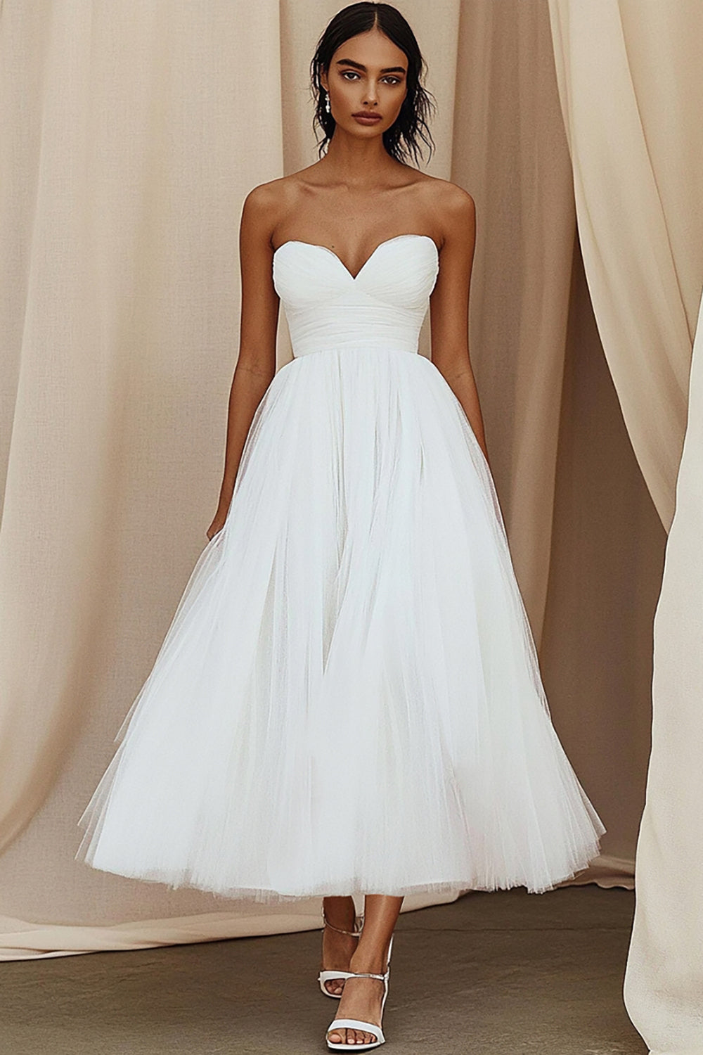 Tulle Sweetheart White A Line Long Graduation Dress