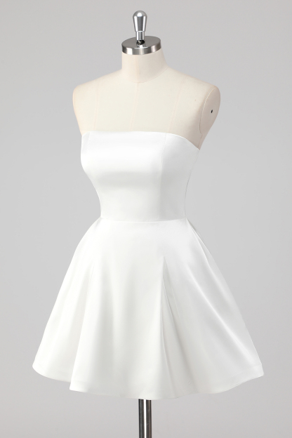 Cute White Mini Strapless A Line Graduation Dress