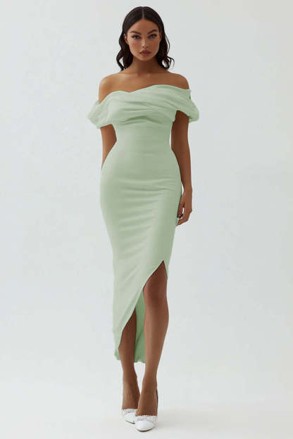 Plus Size White Ruched Sheath Midi Engagement Dress