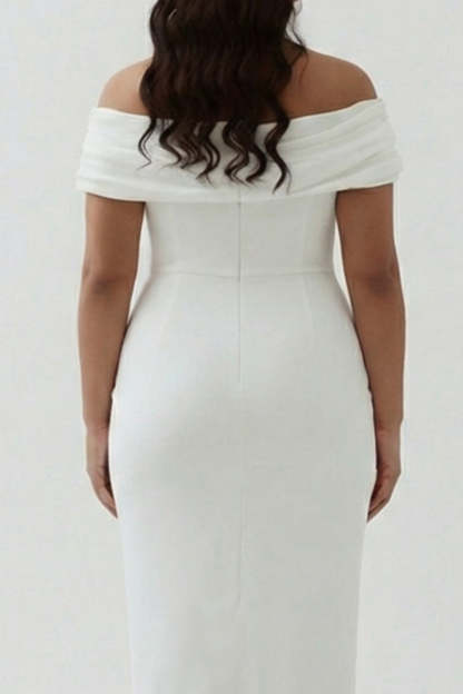 Plus Size White Ruched Sheath Midi Engagement Dress