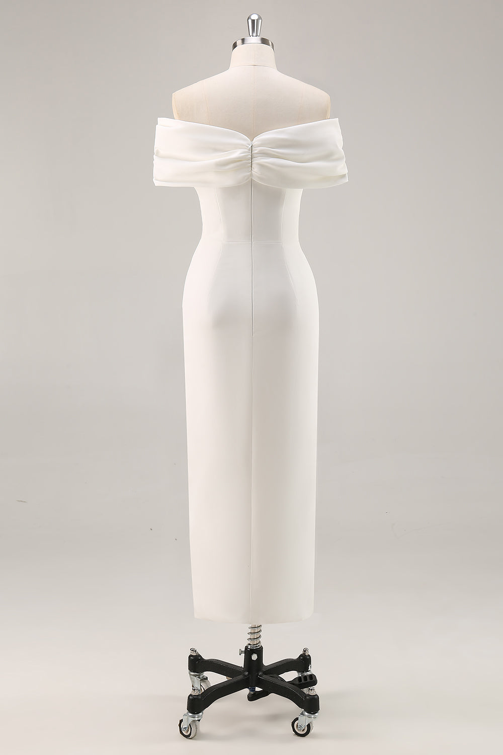 Plus Size White Ruched Sheath Midi Engagement Dress