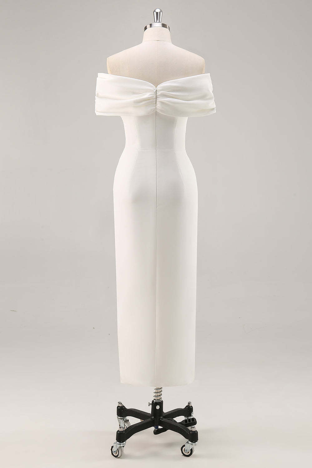 Plus Size White Ruched Sheath Midi Engagement Dress