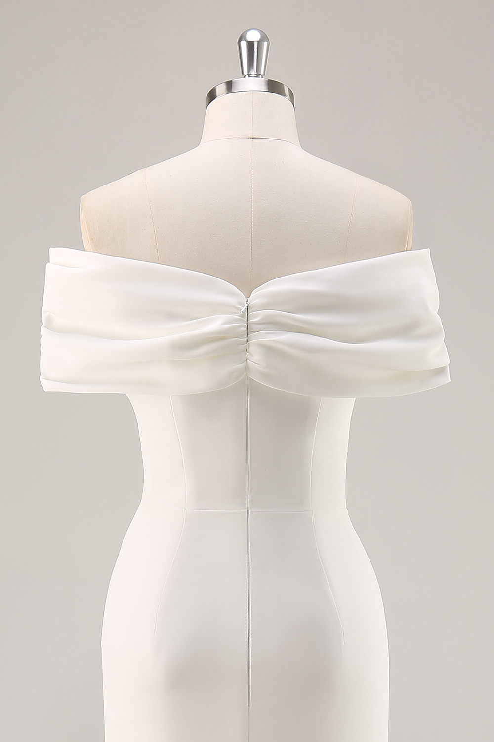 White Off The Shoulder Sheath Tea Length Graduation Dress with Ruch