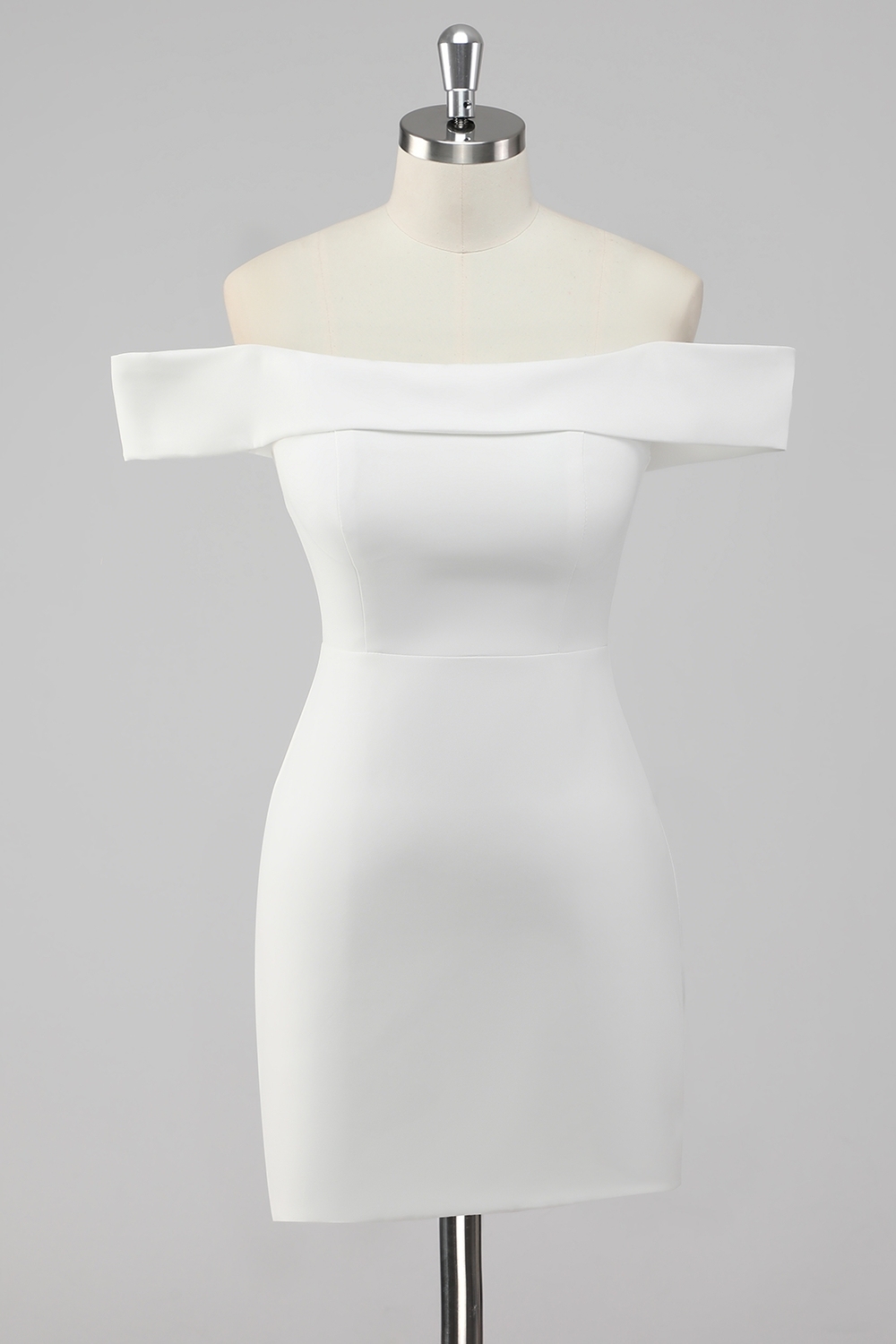 Petite Length White Off The Shoulder Sheath Graduation Dress