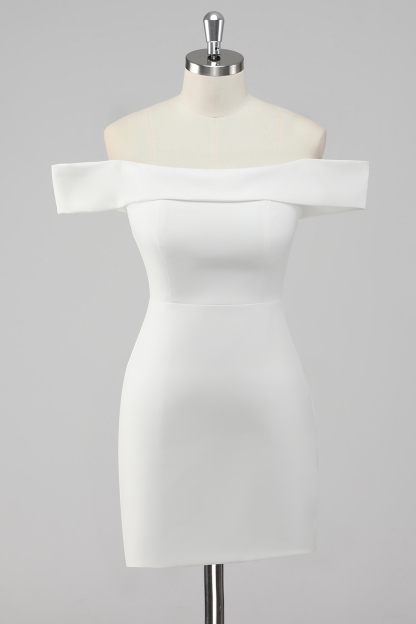 Petite Length White Off The Shoulder Sheath Graduation Dress