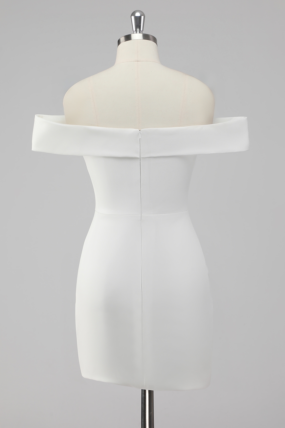 Petite Length White Off The Shoulder Sheath Graduation Dress