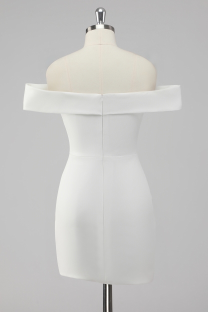 Petite Length White Off The Shoulder Sheath Graduation Dress