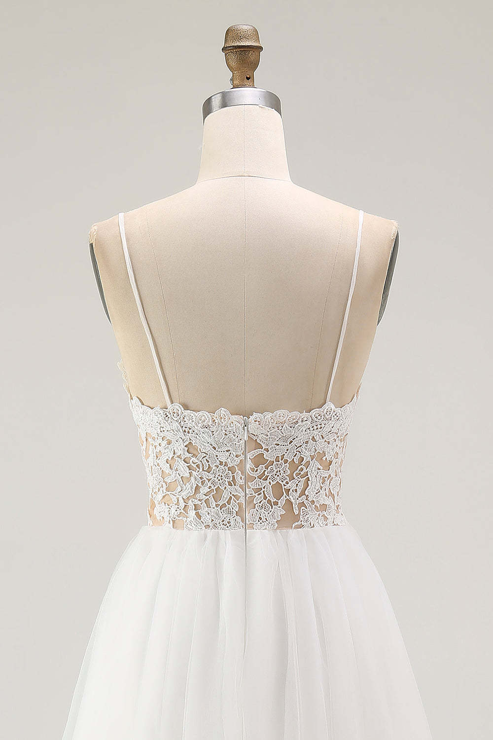 White A Line Plus Size Spaghetti Straps Tulle Engagement Dress with Lace