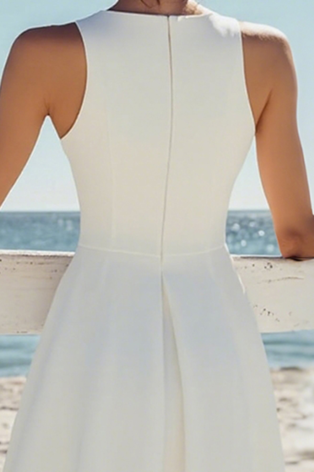 White Satin Scoop Neck A Line Knee Length Graduation Dress