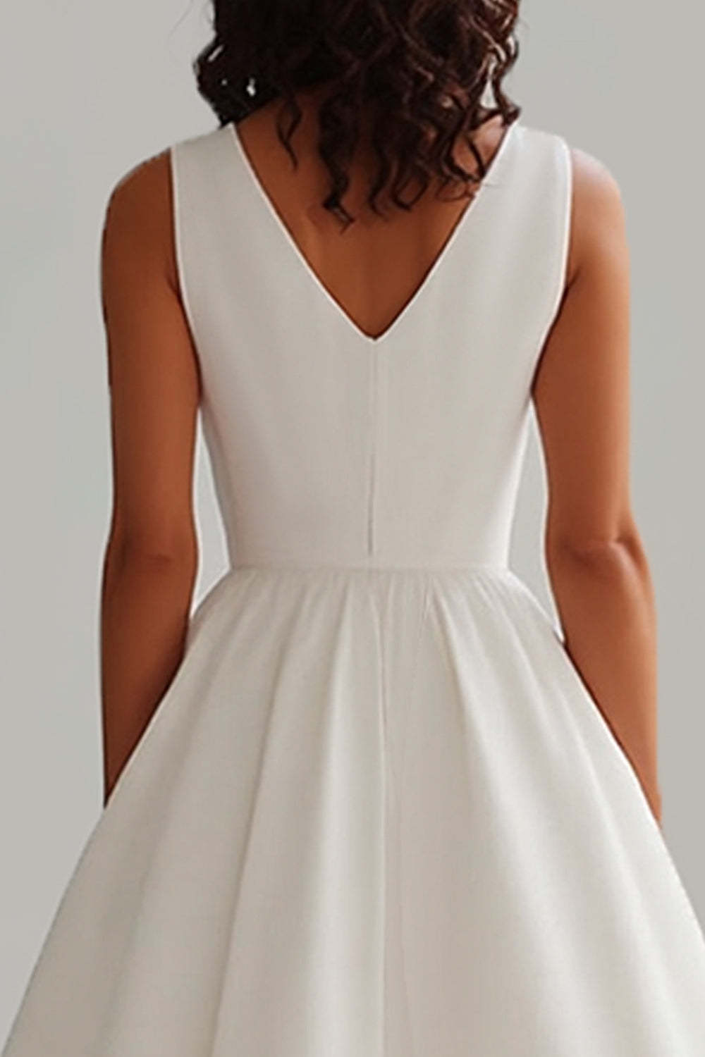 White Satin Plus Size A Line V-Neck Long Graduation Dress with Beading