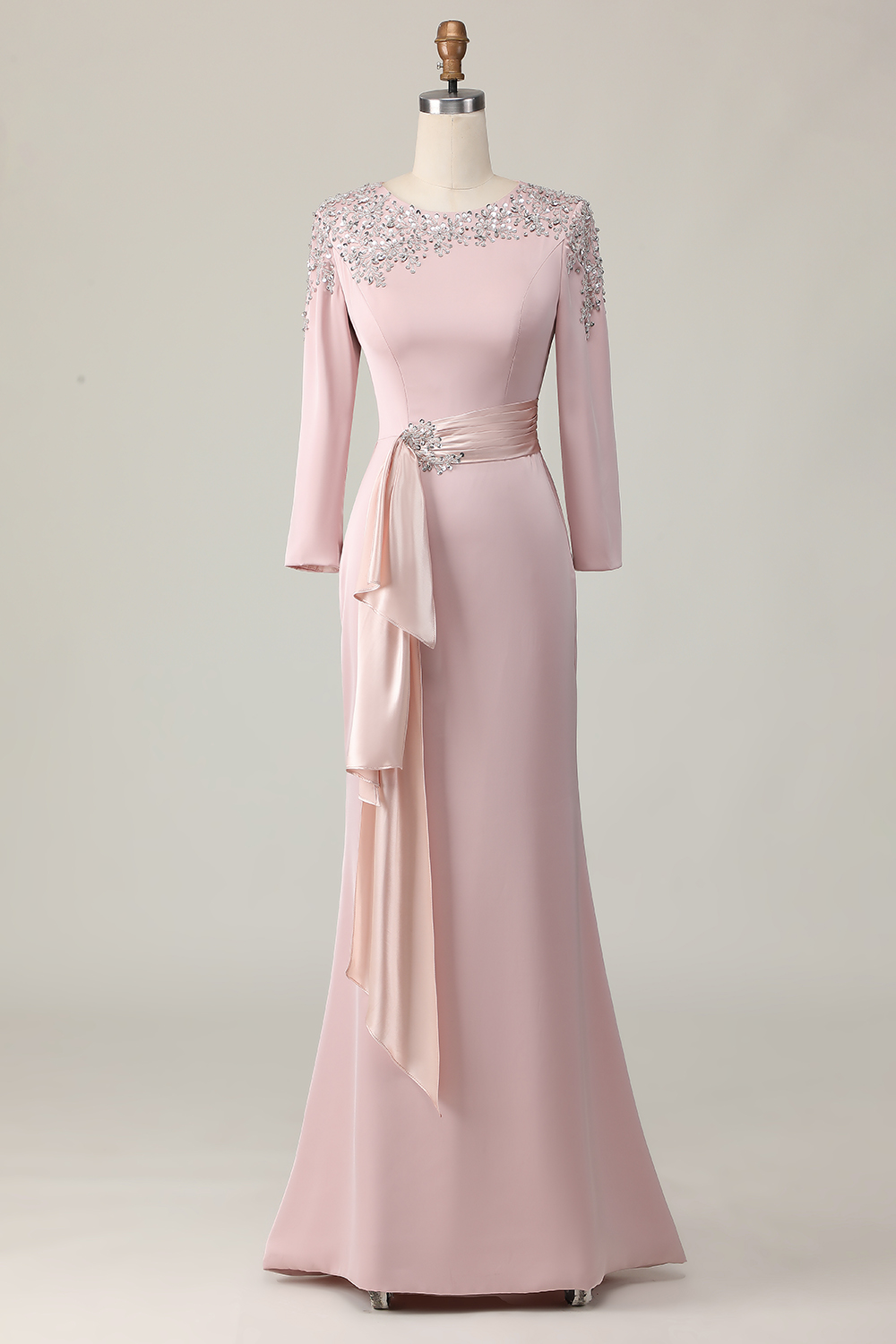 Blush Satin Sheath Mother of the Bride Dress with Ruffles