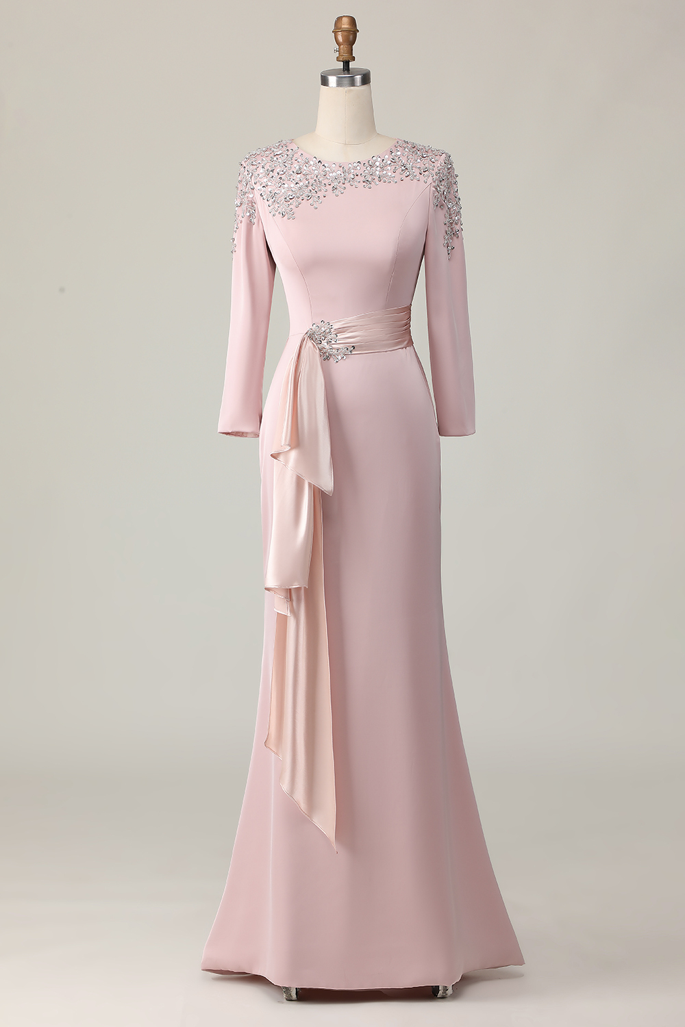 Blush Satin Sheath Mother of the Bride Dress with Ruffles