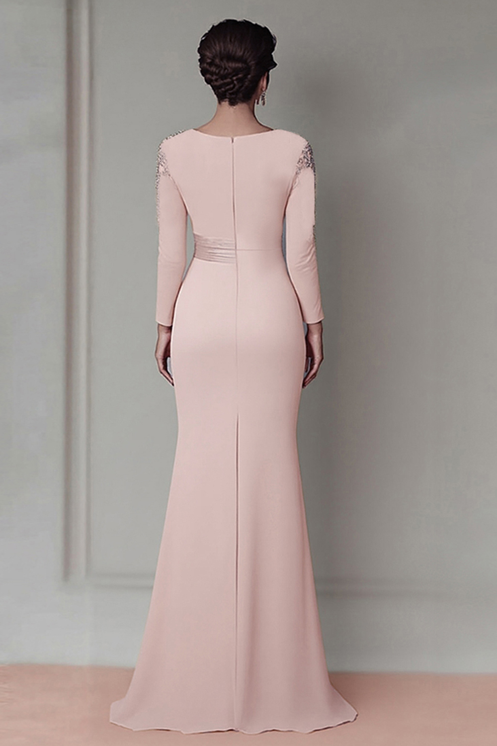 Blush Satin Sheath Mother of the Bride Dress with Ruffles