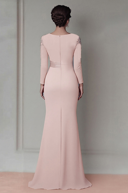 Blush Satin Sheath Mother of the Bride Dress with Ruffles