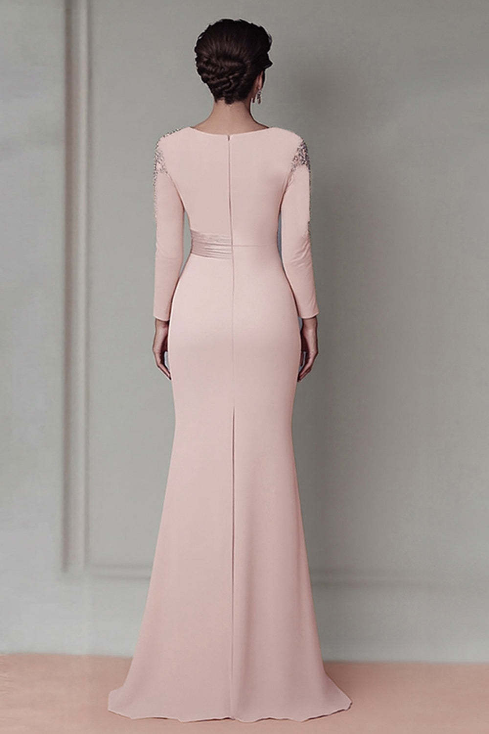 Maxi Blush Plus Size Satin Sheath Beaded Mother of the Bride Dress with Ruffles