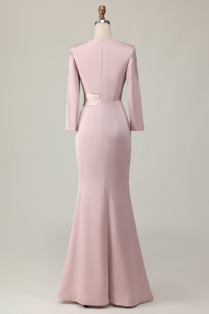 Blush Satin Sheath Mother of the Bride Dress with Ruffles