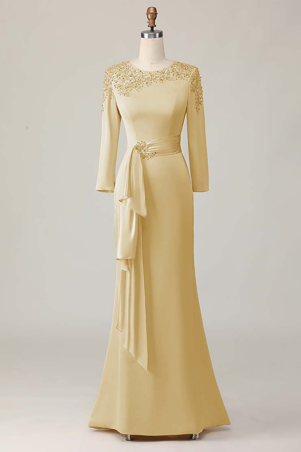 Blush Satin Sheath Mother of the Bride Dress with Ruffles