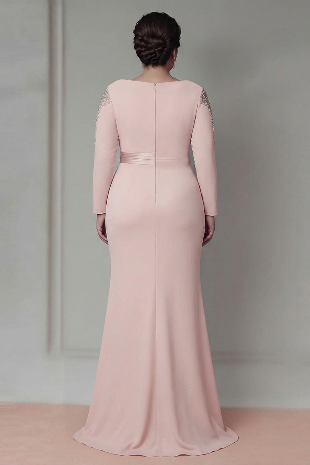 Blush Satin Sheath Mother of the Bride Dress with Ruffles