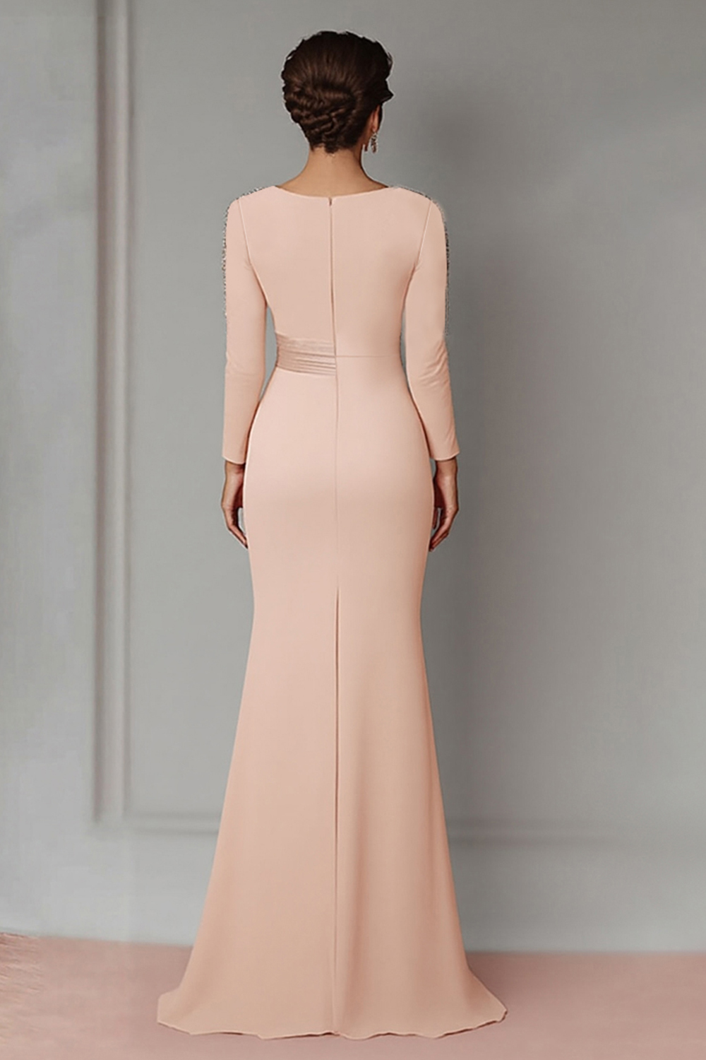 Blush Satin Sheath Mother of the Bride Dress with Ruffles