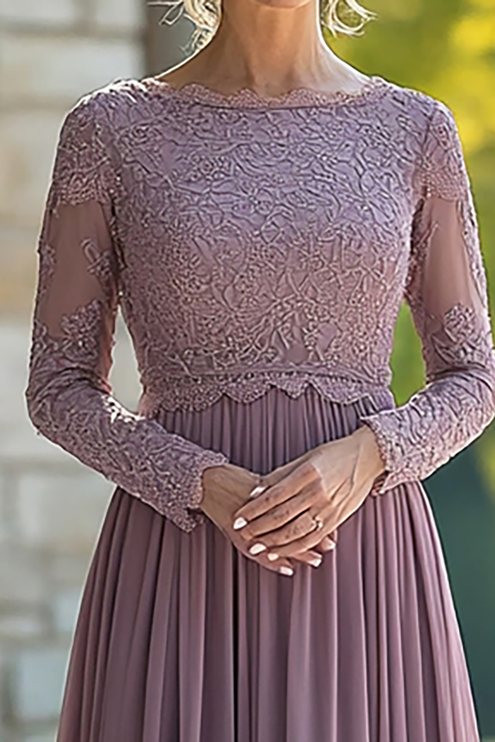 Vintage Mauve Chiffon A Line Pleated Mother of the Bride Dress with Lace