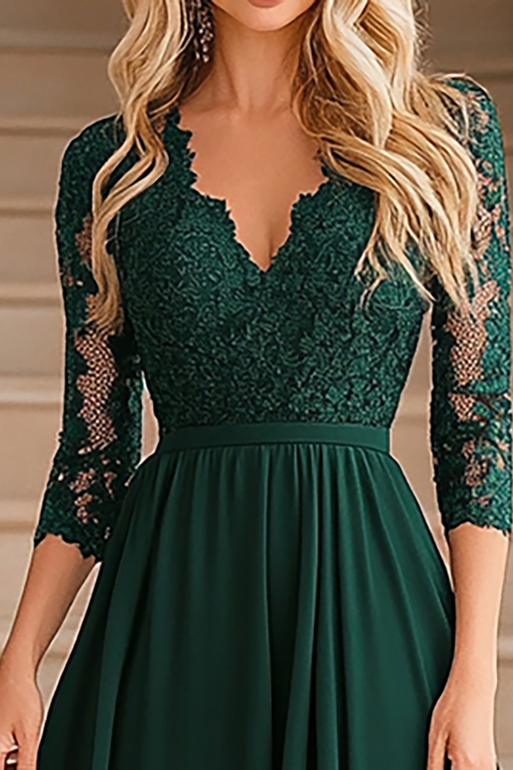 High-Low Dark Green A-Line Mother of the Bride Dress with Lace