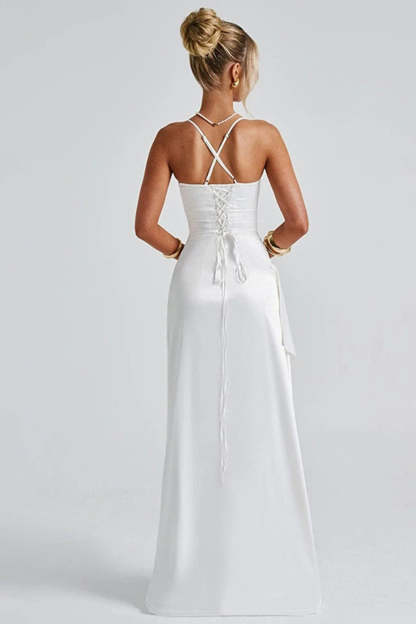 Chic Black Spaghetti Straps Maxi Formal Dress with Slit